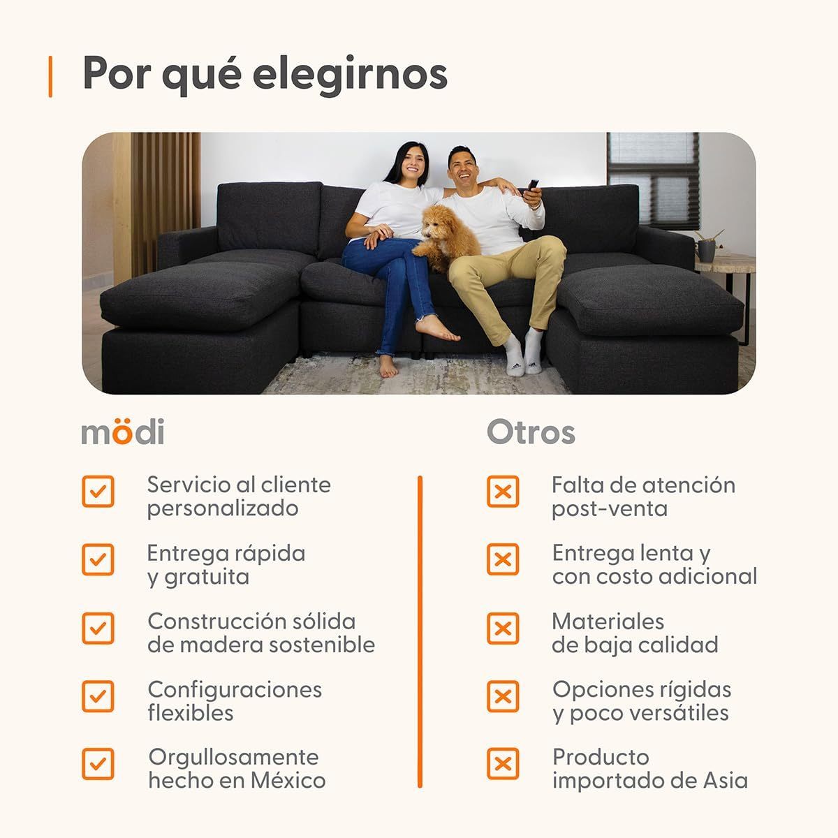 MODISOFA - Sofá Sala Esquinera Modular con Otomano | 6 Plazas | Beige | + Pillow Pack | Fácil de Ensamblar y Adaptable | Envío Gratis