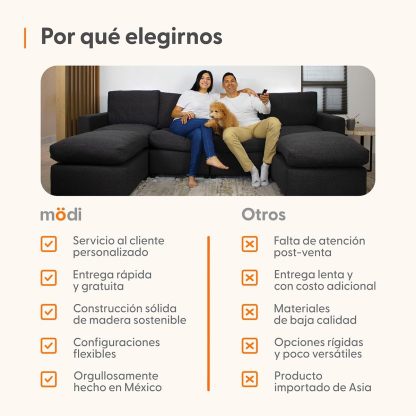 MODISOFA - Sofá Sala Esquinera Modular con Otomano | 6 Plazas | Beige | + Pillow Pack | Fácil de Ensamblar y Adaptable | Envío Gratis