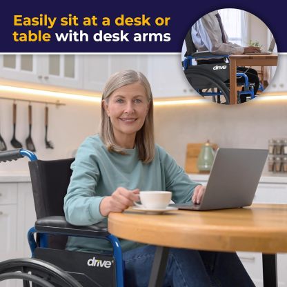 Drive Medical BLS20FBD-ELR Blue Streak Wheelchair with Flip Back Desk Arms and Elevating Leg Rests, Blue