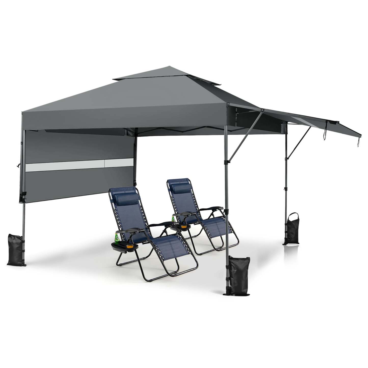 Costway 3x3m Pabellón Emergente Instantáneo Plegable para Exterior con Dos Mitades de Toldo Carpa Portátil Ajustable en Altura para Camping