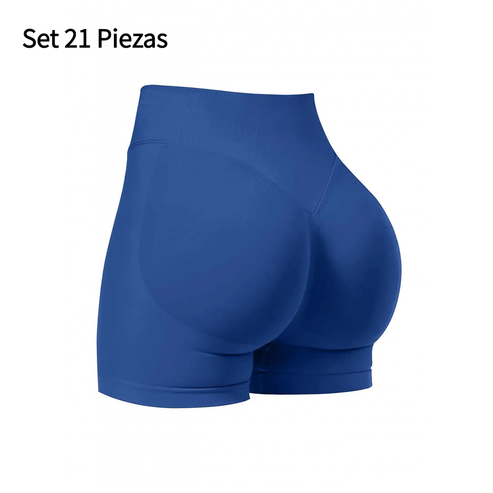 Set 21 Piezas Shorts Deportivos para Mujer Sin Costuras Cintura Alta Efecto Push Up Realce de Glúteos Yoga Fitness Running