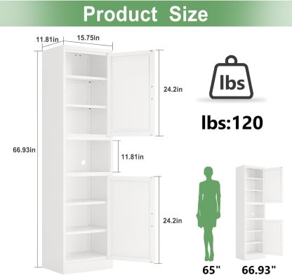 Ckzbx Gabinete de cocina de metal de 61 pulgadas de alto con 4 puertas, armarios de baño, 2 estantes ajustables para cocina, oficina en casa, sala de estar, comedor (negro)