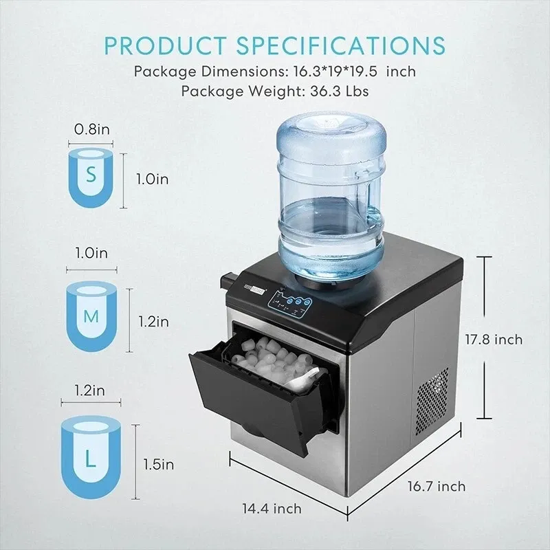 Máquina para hacer cubitos de hielo 2 en 1 para encimera, 48 libras/día con máquina combinada con dispensador de agua