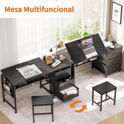 Mesa de Dibujo,Restirador Arquitectura Multifuncional Inclinación Ajustable,Restirador con 3 Cajones (Tela) y Viene con Taburete,Restiradors para Dibujo Adecuado para Pintar