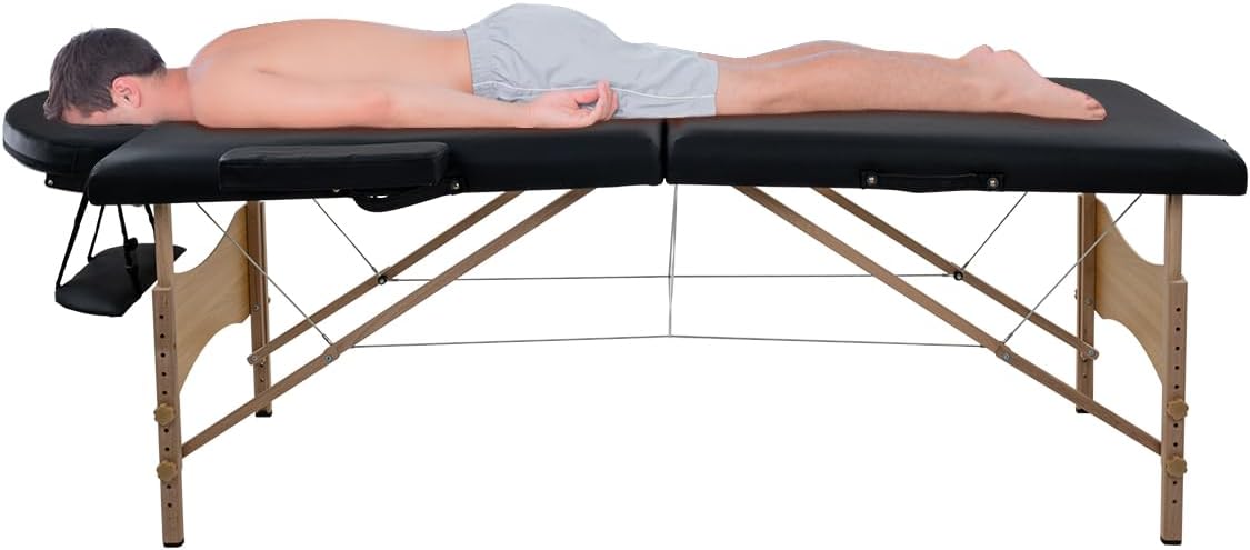LUXZEN - Cama para Masajes Portatil Plegable Profesional con Estuche y Altura Ajustable Camilla Fisioterapia Ideal para Tatuar SPA Quiropraxia o Facial (Extra Grande 85cm Ancho) (Beige)
