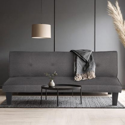 Kingshouse | Sofá Cama Individual Plegable – Sillón MIA – Estructura Madera – Tapizado en Lino Suave – Compacto y Multifuncional – Gris Oscuro