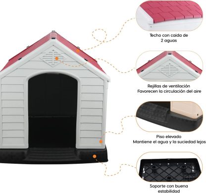 POLI PETS Casa de plástico para Perros, casa Duradera para Perros pequeños, medianos y Grandes, con Suelo Elevado y Rejillas de ventilación, ventila, fácil de Limpiar y Montar Dog Kennel