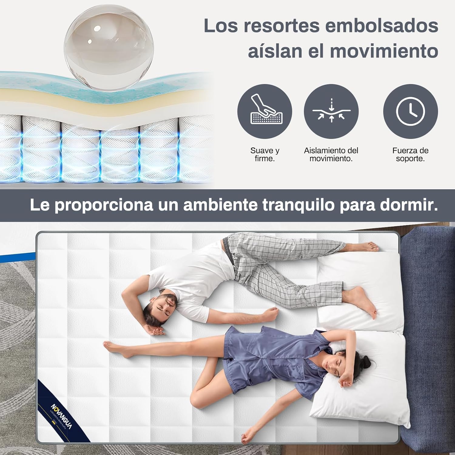 Colchón de Muelles con Espuma Texturizada,Altura 35cm,Colchón Híbrido,Espumas de Alta Calidad para un Mejor Descanso,Soporte y Alivio de Presión (Gris, Queen)