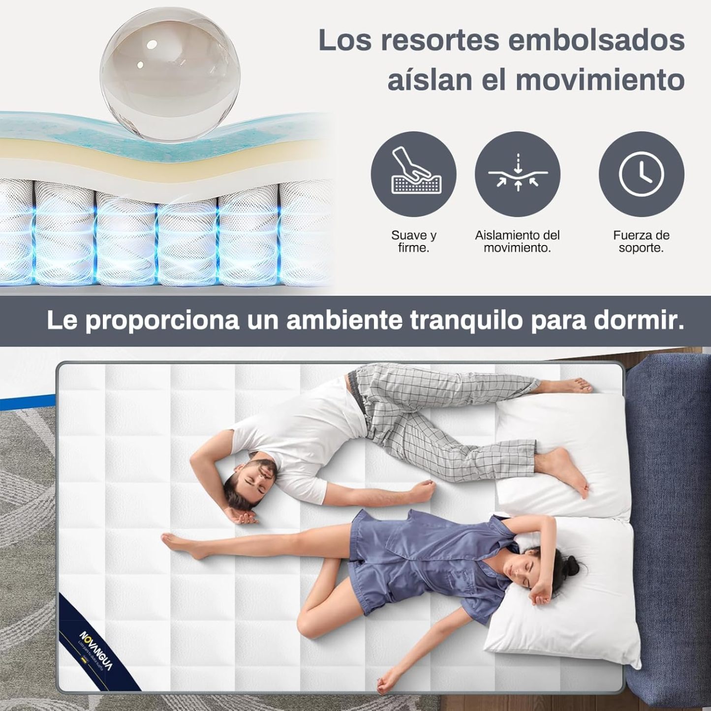Colchón de Muelles con Espuma Texturizada,Altura 35cm,Colchón Híbrido,Espumas de Alta Calidad para un Mejor Descanso,Soporte y Alivio de Presión (Gris, Queen)