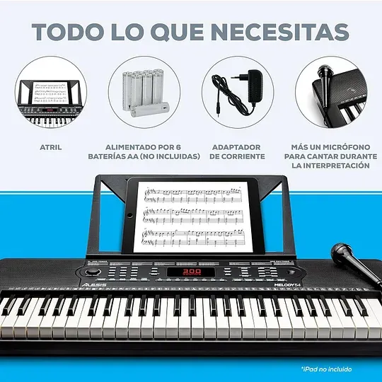 Alesis Melody 61 - Piano eléctrico con 61 teclas, Teclado Musical con altavoces, audífonos, micrófono, soporte para piano, atril y taburete