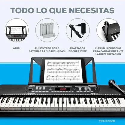 Alesis Melody 61 - Piano eléctrico con 61 teclas, Teclado Musical con altavoces, audífonos, micrófono, soporte para piano, atril y taburete