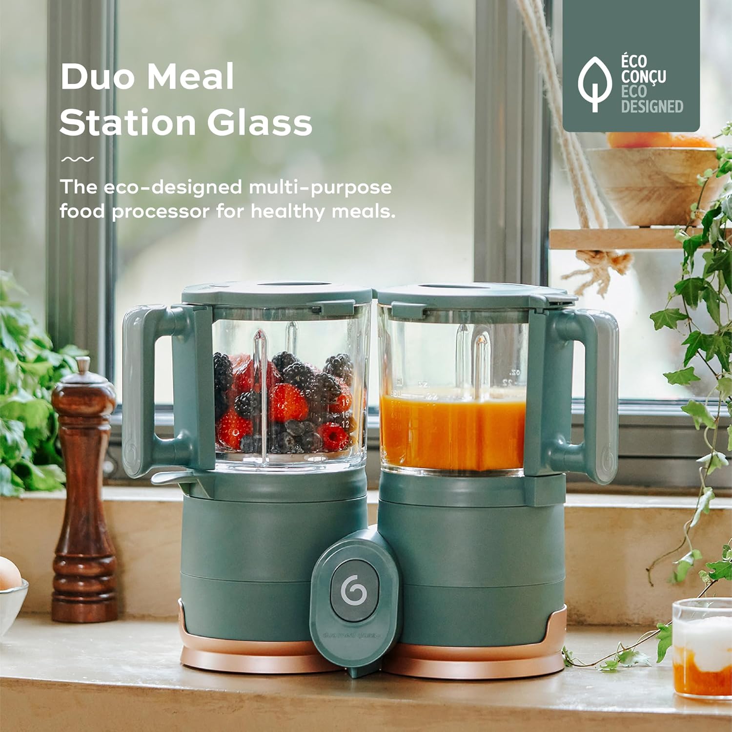 Babymoov Duo Meal 6 en 1: Procesador de Alimentos para Bebés con Vaporizador y Licuadora de Velocidades Múltiples, Calienta y Descongela (Aprobado por Nutricionistas), Gris