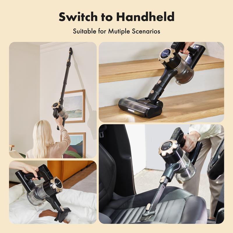 La aspiradora inalámbrica Trucozie T350 presenta un diseño ligero 8 en 1 con hasta 45 minutos de autonomía y una potente succión de 33 kPa. Esta aspiradora inalámbrica recargable es ideal para alfombras, baldosas, pelo de mascotas y suelos de madera.