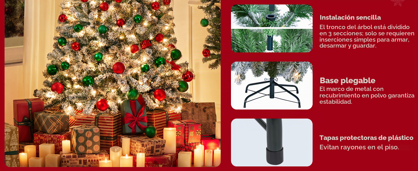 Árbol de Navidad artificial flocado preiluminado