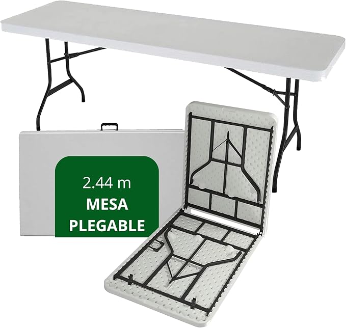 Mesa Plegable Plastico Tipo Portafolio 244cm Portatil Jardin Excelente Calidad Resistente Picnic Blanco Aire Libre Patio Multifuncional Tablon Plegable