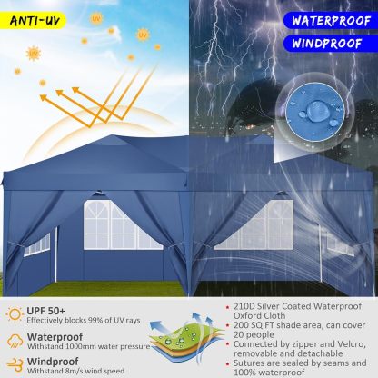 COBIZI - Toldo desplegable de 10 x 20 Pulgadas con 6 Paredes Laterales, toldo Impermeable para Eventos al Aire última intervensión, UPF 50+ cenador portátil para Fiestas, Playa, Camping, Boda,