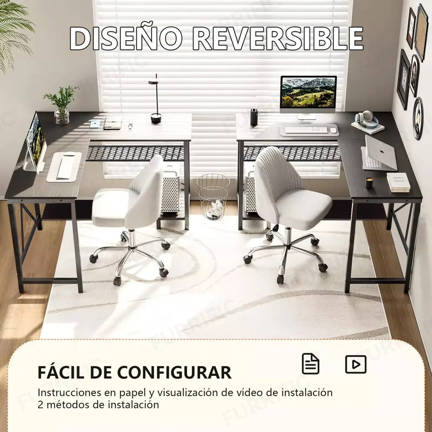 Furrific®escritorio Gamer En L Con Luz Led Y Regleta Enchufe