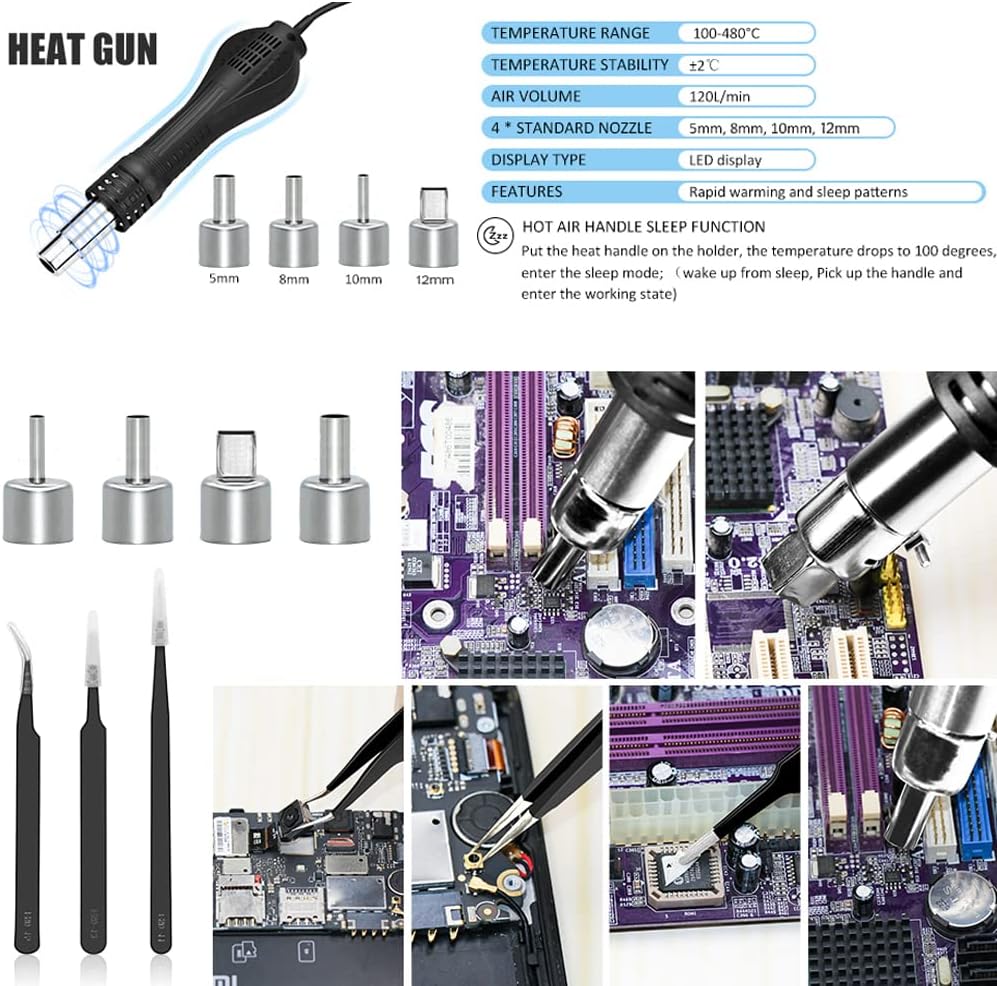 MYPOUOS - Estación de soldadura digital LED 2 en 1 de 750 W, estación de reanudación de pistola de aire caliente, soldador eléctrico para teléfono PCB IC SMD BGA juego de soldadura 110 V (8588D SET1)