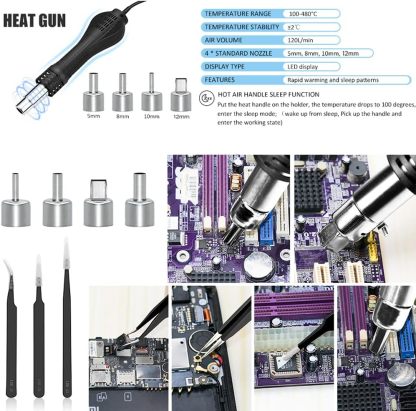 MYPOUOS - Estación de soldadura digital LED 2 en 1 de 750 W, estación de reanudación de pistola de aire caliente, soldador eléctrico para teléfono PCB IC SMD BGA juego de soldadura 110 V (8588D SET1)