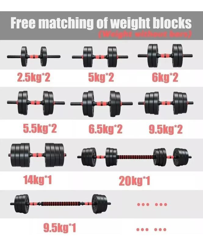 Kit De Pesas Set Mancuernas Ajustable 20kg Barra Rusa Kettlebell Ejercicio Completo Color Negro