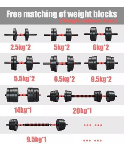 Kit De Pesas Set Mancuernas Ajustable 20kg Barra Rusa Kettlebell Ejercicio Completo Color Negro