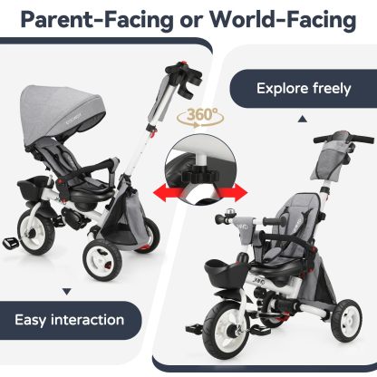 👨‍👩‍👧☀️JMMD Triciclo para bebé, 7 en 1 plegable para niños con mango ajustable para padres, arnés de seguridad y frenos de rueda, toldo extraíble, almacenamiento, carriola de bebé, regalo para niños pequeños de 18 meses a 5 años (verde)