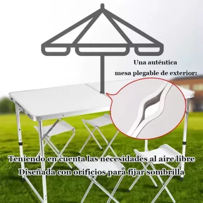 Mesa Plegable Portafolio Aluminio 1.2m Jardín Con 4 Sillas