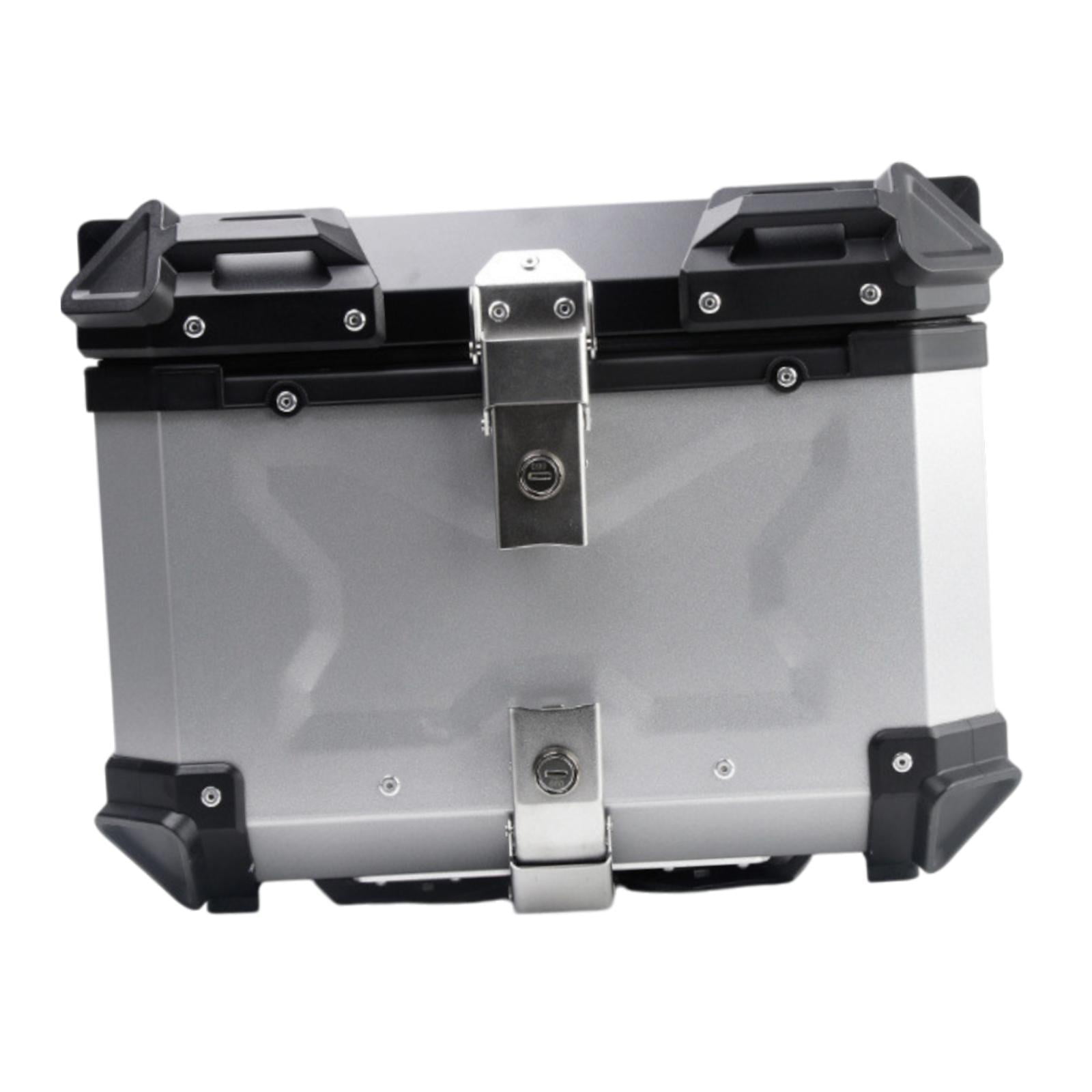 Baúl de motocicleta genérico, caja trasera, organizador de aluminio a prueba de golpes, caja para casco, baúl de almacenamiento de equipaje para 45L Plata