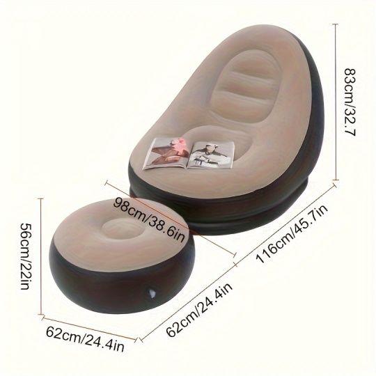 1set Inflatable Lounger Sofa Portable Lazy Slip-on Sofa Color Boxed Modern Casual Home Outdoor Camping Movable Flocking Sofa