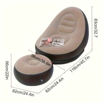 1set Inflatable Lounger Sofa Portable Lazy Slip-on Sofa Color Boxed Modern Casual Home Outdoor Camping Movable Flocking Sofa