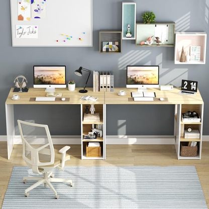 FurnitureR Escritorio para Computadora de Oficina con Almacenamiento Escritorio de Trabajo y Estudio con 5 Estantes Mesa Portátil para Estudiantes Escritorio de Escritura Moderno Haya y Blanco