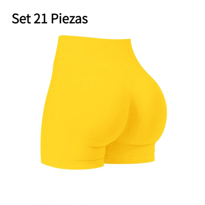 Set 21 Piezas Shorts Deportivos para Mujer Sin Costuras Cintura Alta Efecto Push Up Realce de Glúteos Yoga Fitness Running