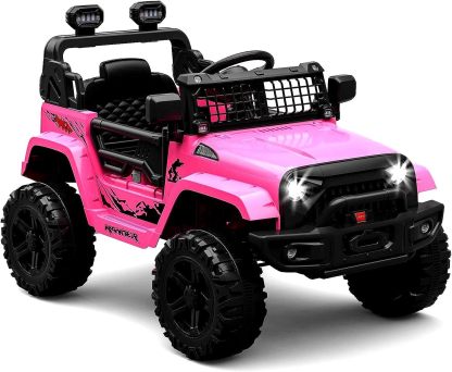 Hetoy Ride on Truck Car 12V Kids Electric Vehicles with Remote Control Spring Suspension, LED Lights, Bluetooth, 2 Speeds
