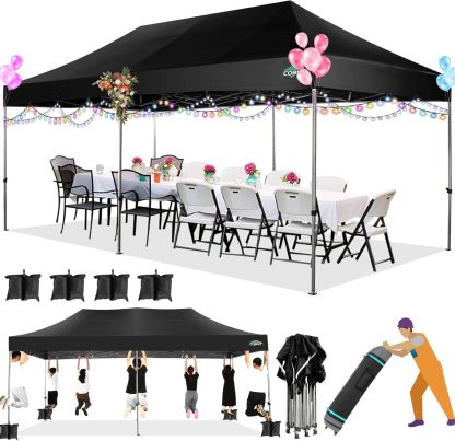 COBIZI - Toldo desplegable de 10 x 20 Pulgadas con 6 Paredes Laterales, toldo Impermeable para Eventos al Aire última intervensión, UPF 50+ cenador portátil para Fiestas, Playa, Camping, Boda,