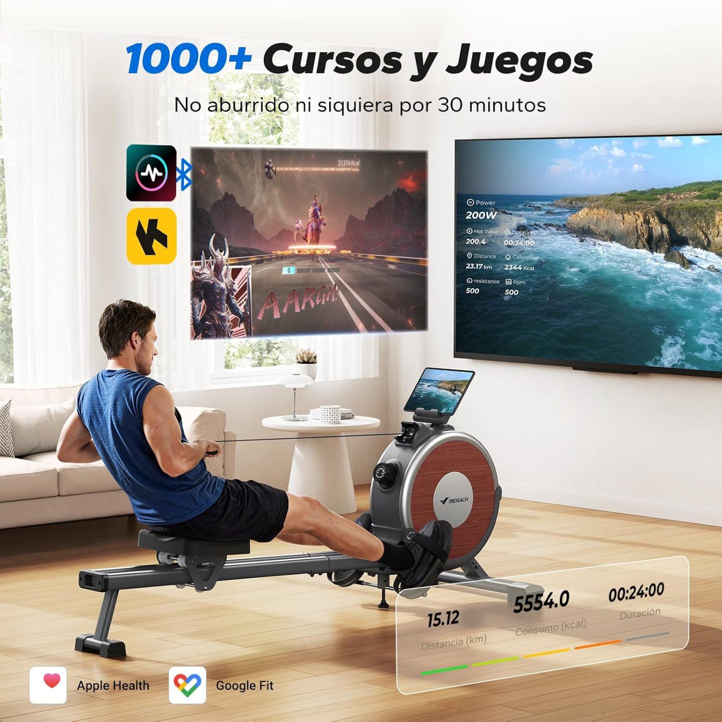🏋️ MERACH Máquina de Remo, Remadora con Resistencia Magnética, App Propia, Equipo de Ejercicio para Entrenamiento de Cuerpo Completo en Casa