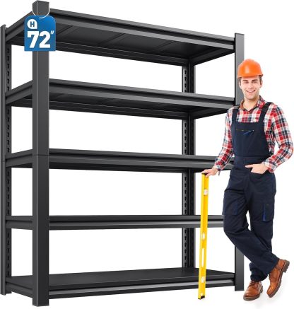 REIBII - Estantería de cochera de 72 pulgadas de alto, estantes de almacenamiento de 5 niveles de 3000 libras, estantería ajustable y almacenamiento para cochera, sótano, comercial, 36 pulgadas de