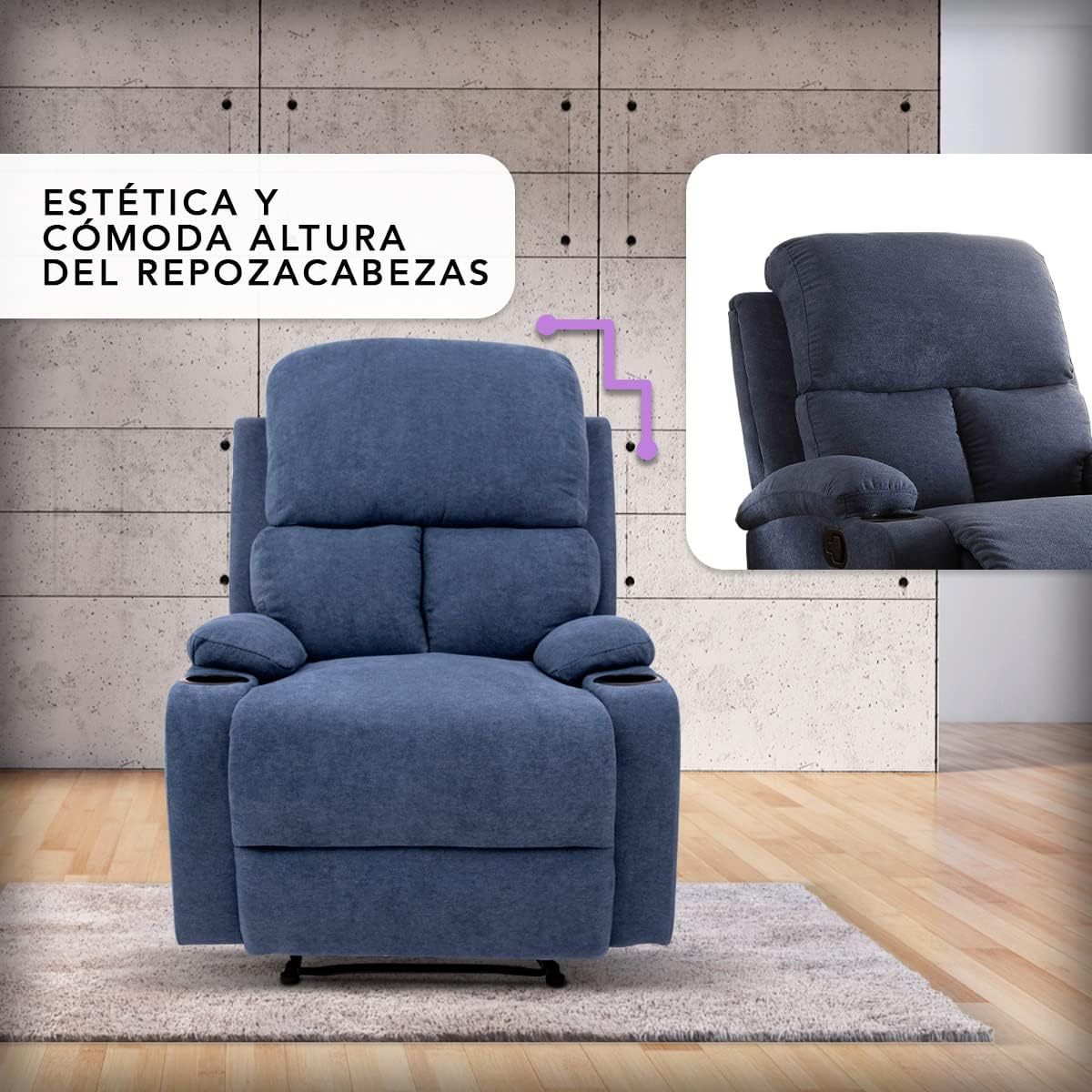 Sillon Reclinable para Adultos Individual - Brady - con Sistema Manual - Reposet de Tela - Varios Colores (Gris).
