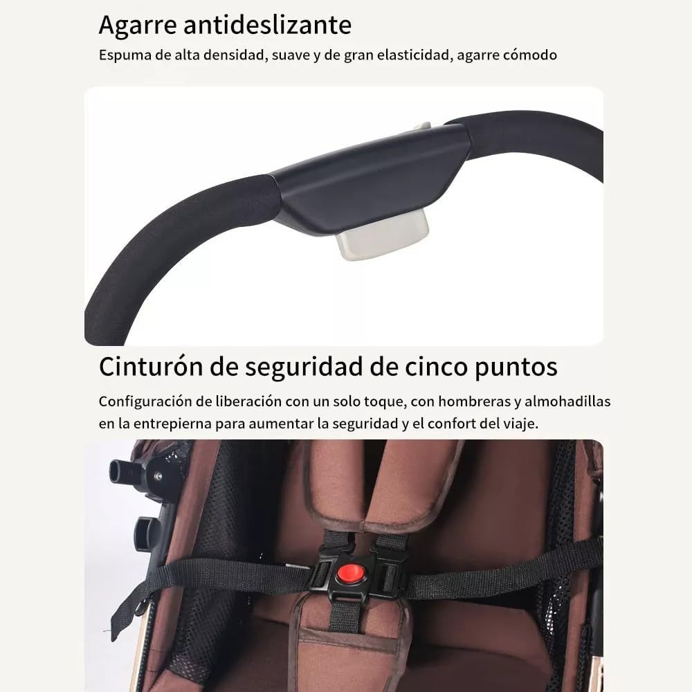 FINYQBET Carrito De Bebé Plegable Universal Para Cuatro Estaciones Sillas De Paseo para Bebés De Alta Vista para Bebés Recién Nacidos, Implementación Bidireccional Multifuncional Y Segura Caqui
