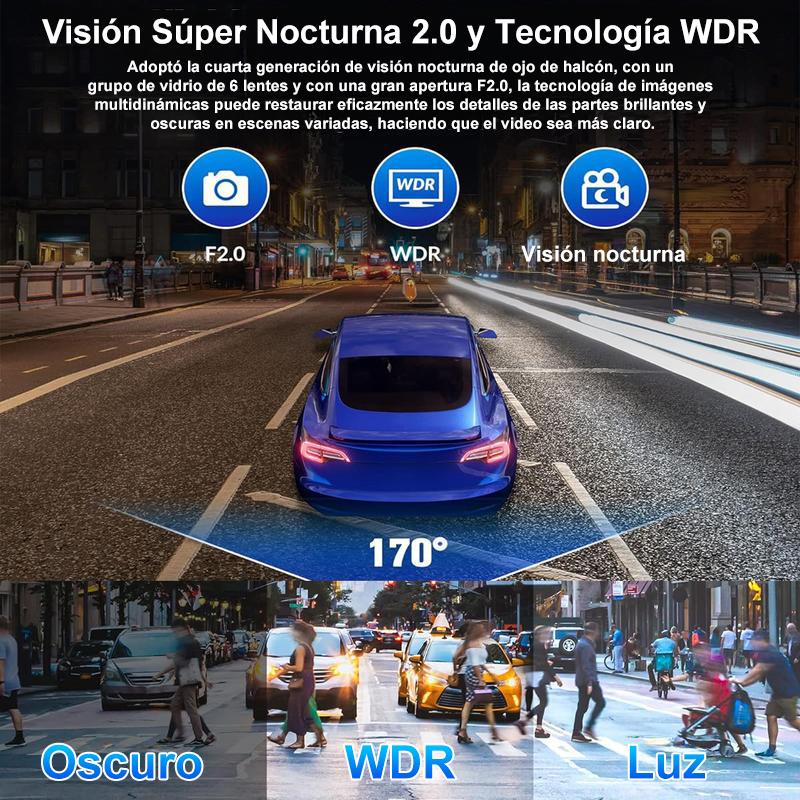 【QPJ】2026 nueva grabadora de conducción 4K Tarjeta de 64GB incorporada súper visión nocturna 170 ° gran angular Grabación en bucle de 24 horas, regalo de vacaciones