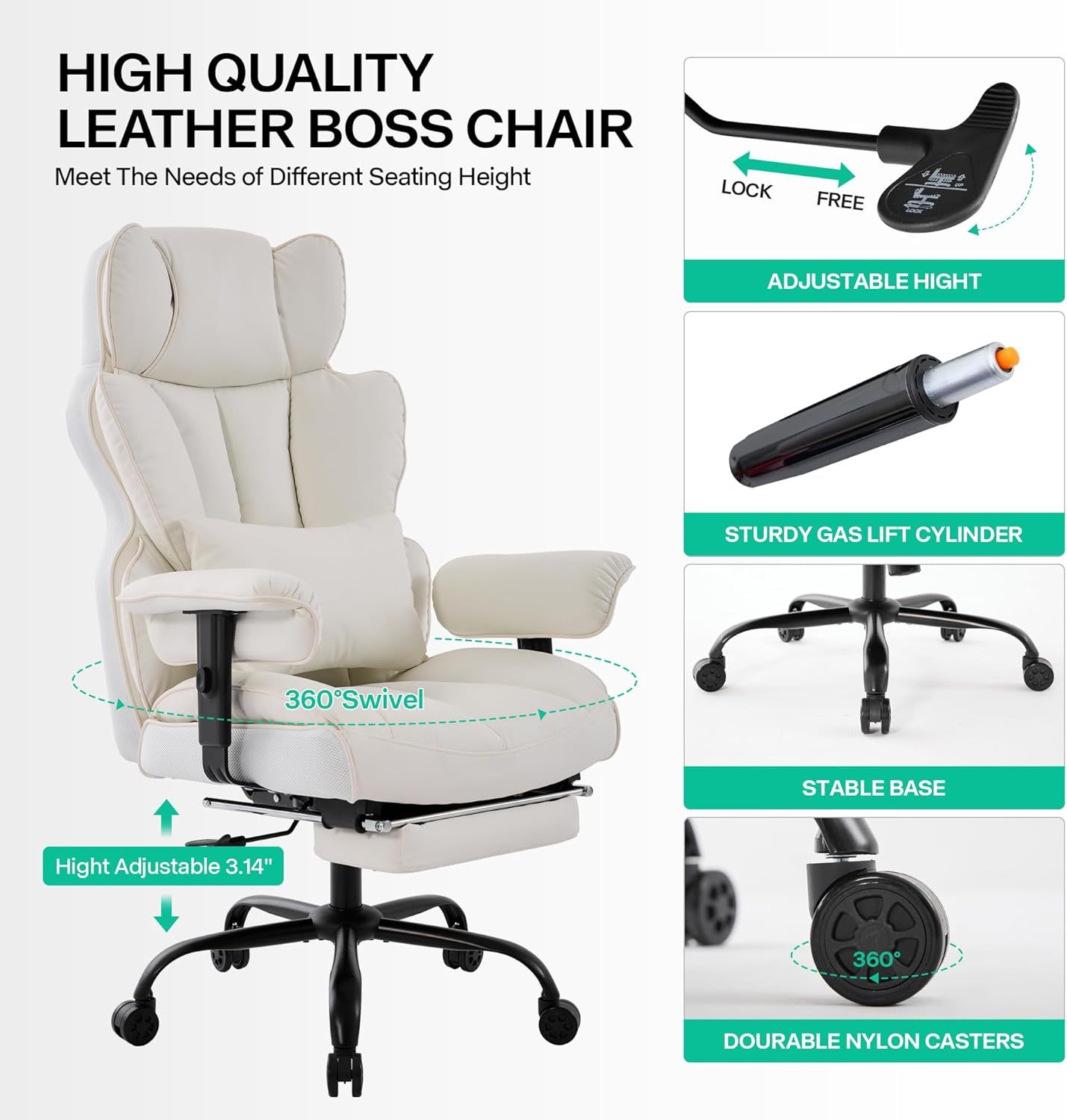 Gzagdecr - Silla de oficina grande y alta de 400 libras, silla de juego de piel sintético con respaldo alto, silla reclinable, silla de oficina ergonómica ejecutiva, soporte lumbar, silla de