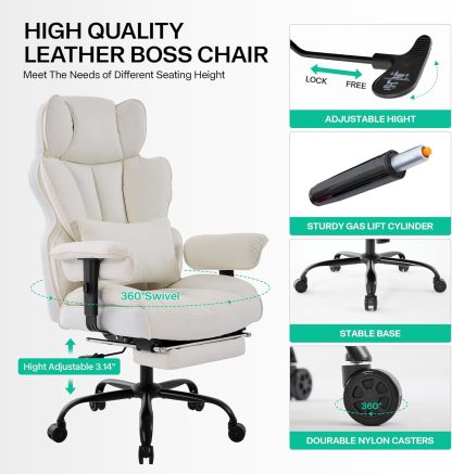 Gzagdecr - Silla de oficina grande y alta de 400 libras, silla de juego de piel sintético con respaldo alto, silla reclinable, silla de oficina ergonómica ejecutiva, soporte lumbar, silla de