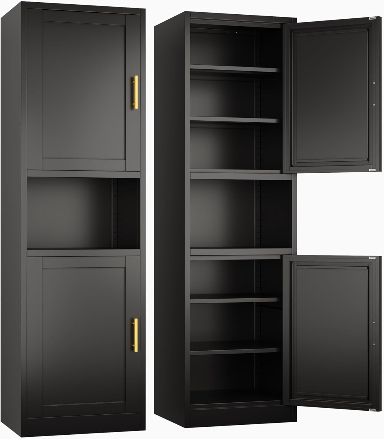 Ckzbx Gabinete de cocina de metal de 61 pulgadas de alto con 4 puertas, armarios de baño, 2 estantes ajustables para cocina, oficina en casa, sala de estar, comedor (negro)