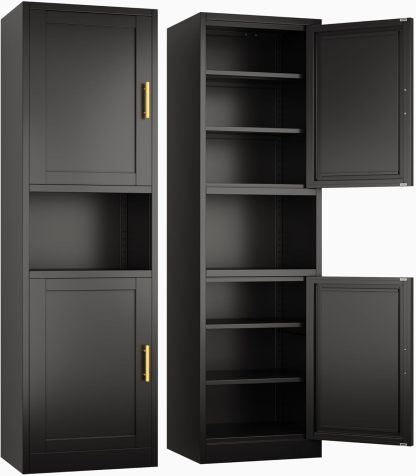 Ckzbx Gabinete de cocina de metal de 61 pulgadas de alto con 4 puertas, armarios de baño, 2 estantes ajustables para cocina, oficina en casa, sala de estar, comedor (negro)