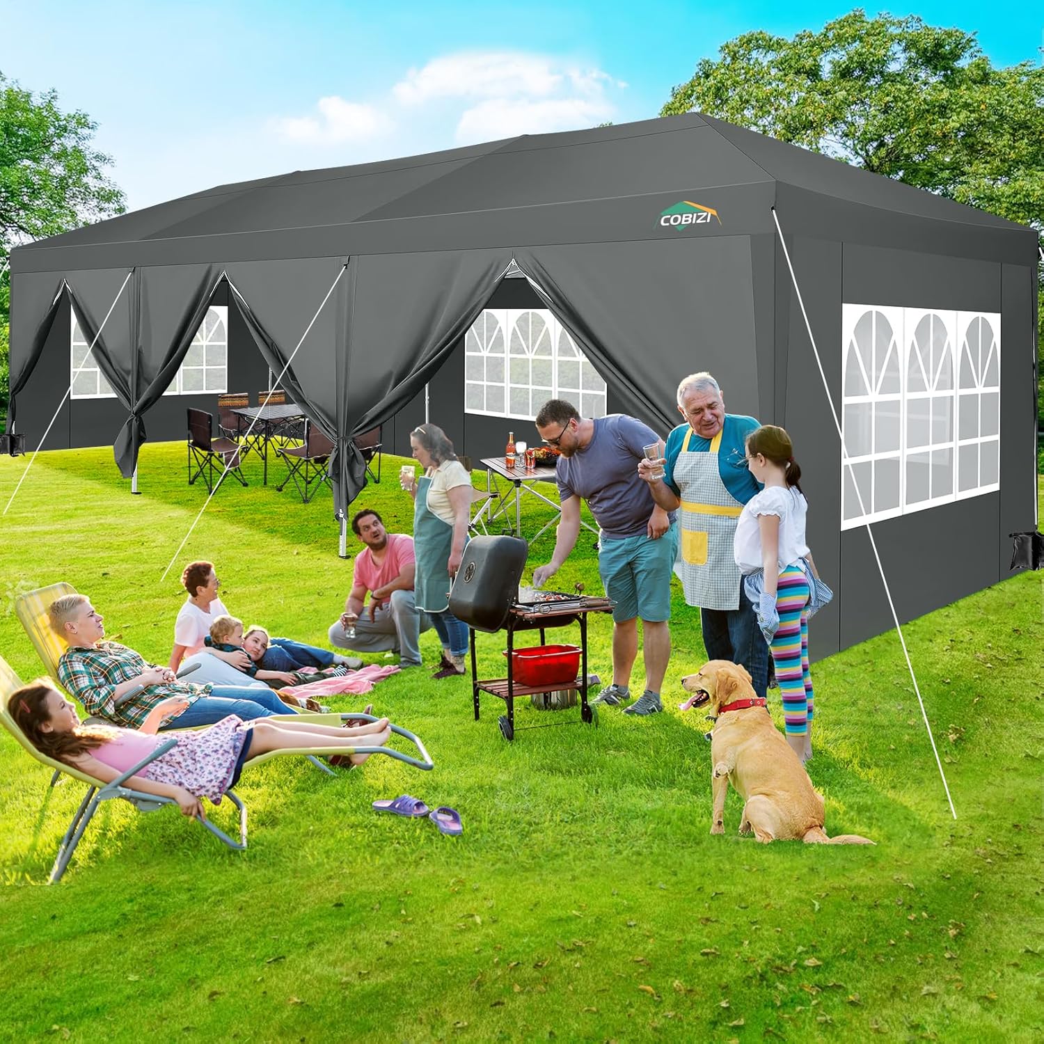 COBIZI - Toldo desplegable de 10 x 20 Pulgadas con 6 Paredes Laterales, toldo Impermeable para Eventos al Aire última intervensión, UPF 50+ cenador portátil para Fiestas, Playa, Camping, Boda,