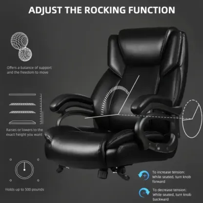 Silla de Oficina Ergonómica de Tamaño Grande 500lbs de Alta Resistencia - Asiento Ejecutivo de Respaldo Alto con Soporte Lumbar, Ruedas de Goma Silenciosas y Diseño Alto y Ancho para Alivio del Dolor de Espalda Baja