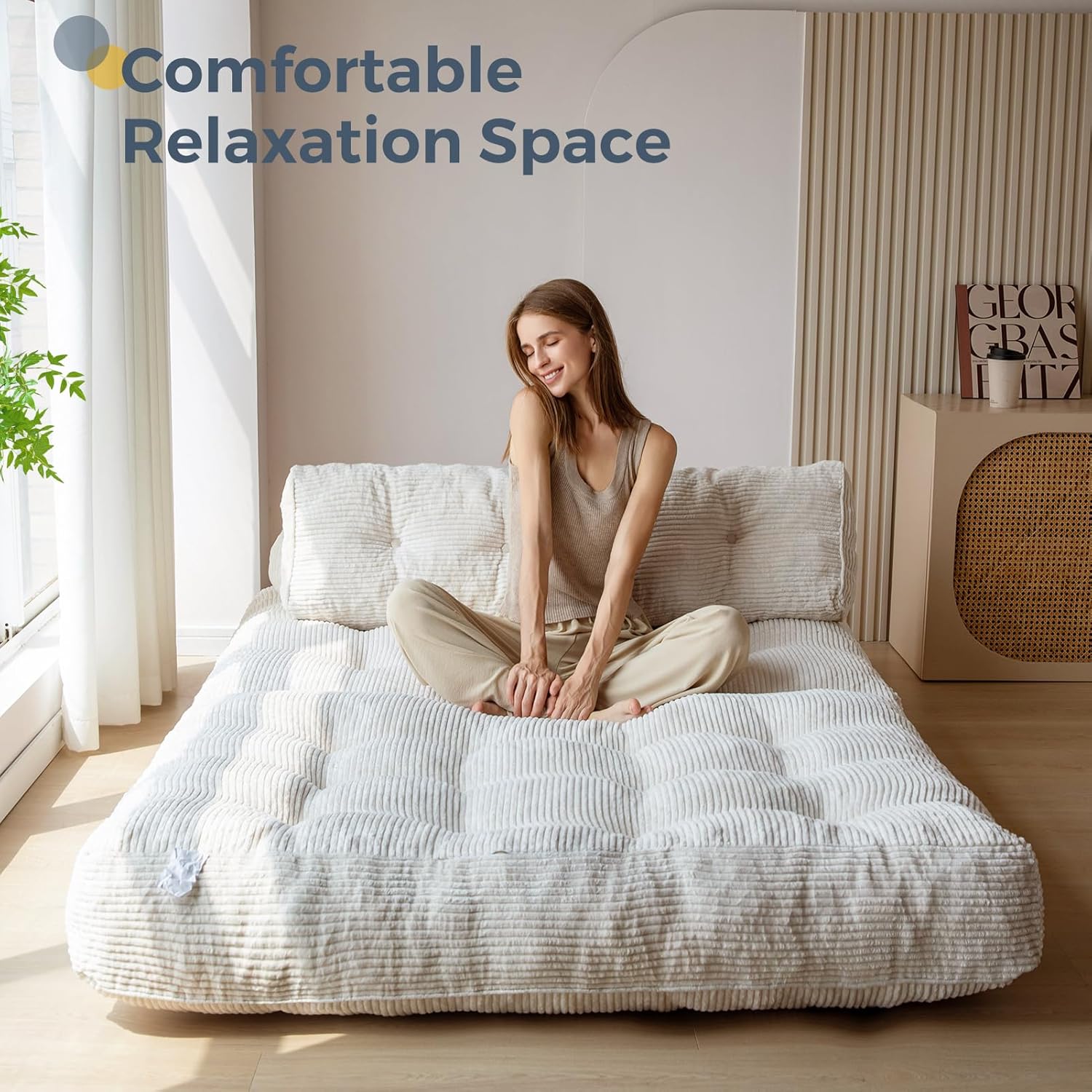 MAXYOYO Sofá Cama Plegable, Silla Convertible para Dormir con Almohada, Colchón Plegable con Soporte para la Espalda, Silla Cama Plegable Portátil Cómoda, Sofá de Piso para Sala de Estar, Recámara