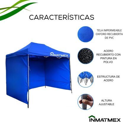 INMATMEX Toldo Carpa 2x3 Impermeable Plegable con Armazón Color Azul, Paredes, Carpa Plegable para Exteriores, Lona Plegable de Acero, Lona Impermeable para Jardín Casa Exterior Facil Armado