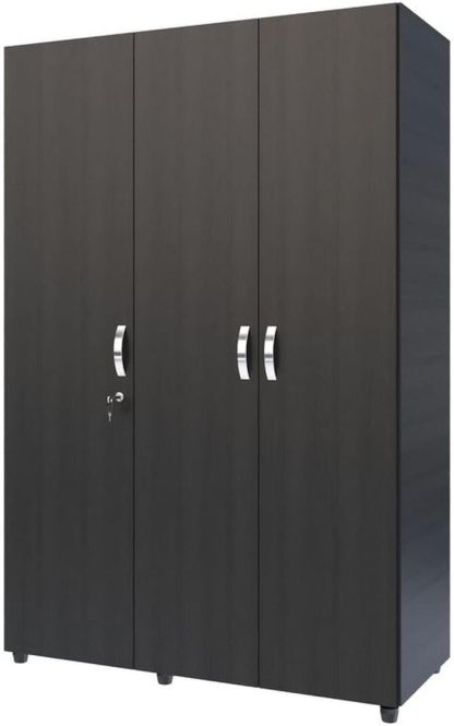 MADERKIT | Ropero Bilbao 120 cm Ancho | Tamaño Mediano | Color Wengue | 3 Puertas y Llave de Seguridad | Mueble Listo para armar | Estantes y Tubos para Colgar (Wengue)
