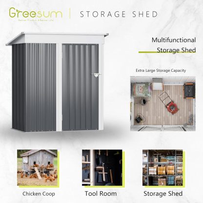 Greesum - Cobertizo de almacenamiento de metal para exteriores, 5 pies x 3 pies, herramienta de acero para cobertizo de almacenamiento con puerta y cerradura, para patio trasero, jardín, patio, césped (5 x 3 pulgadas), color café