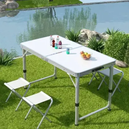 Mesa Plegable Portafolio Aluminio 1.2m Jardín Con 4 Sillas
